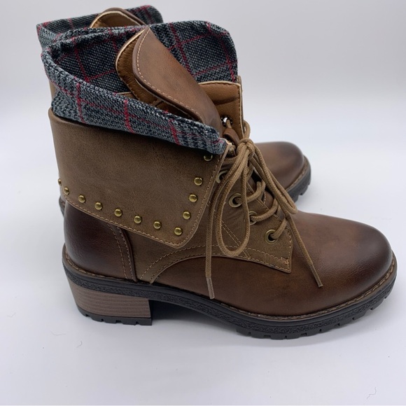 Comfortview Shoes - Comfortview Fold Over Flat Ankle Brown Boots Womens Size 6, EUR 37 NEW